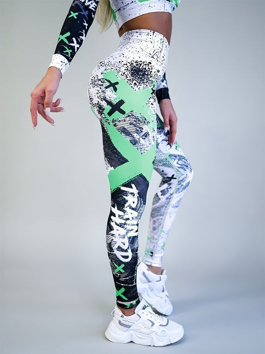 Letter Printing Slimming Running Training Yoga Leggings, High Stretch Seamless Tummy Control Sports Tight Pants, Women's Activewear