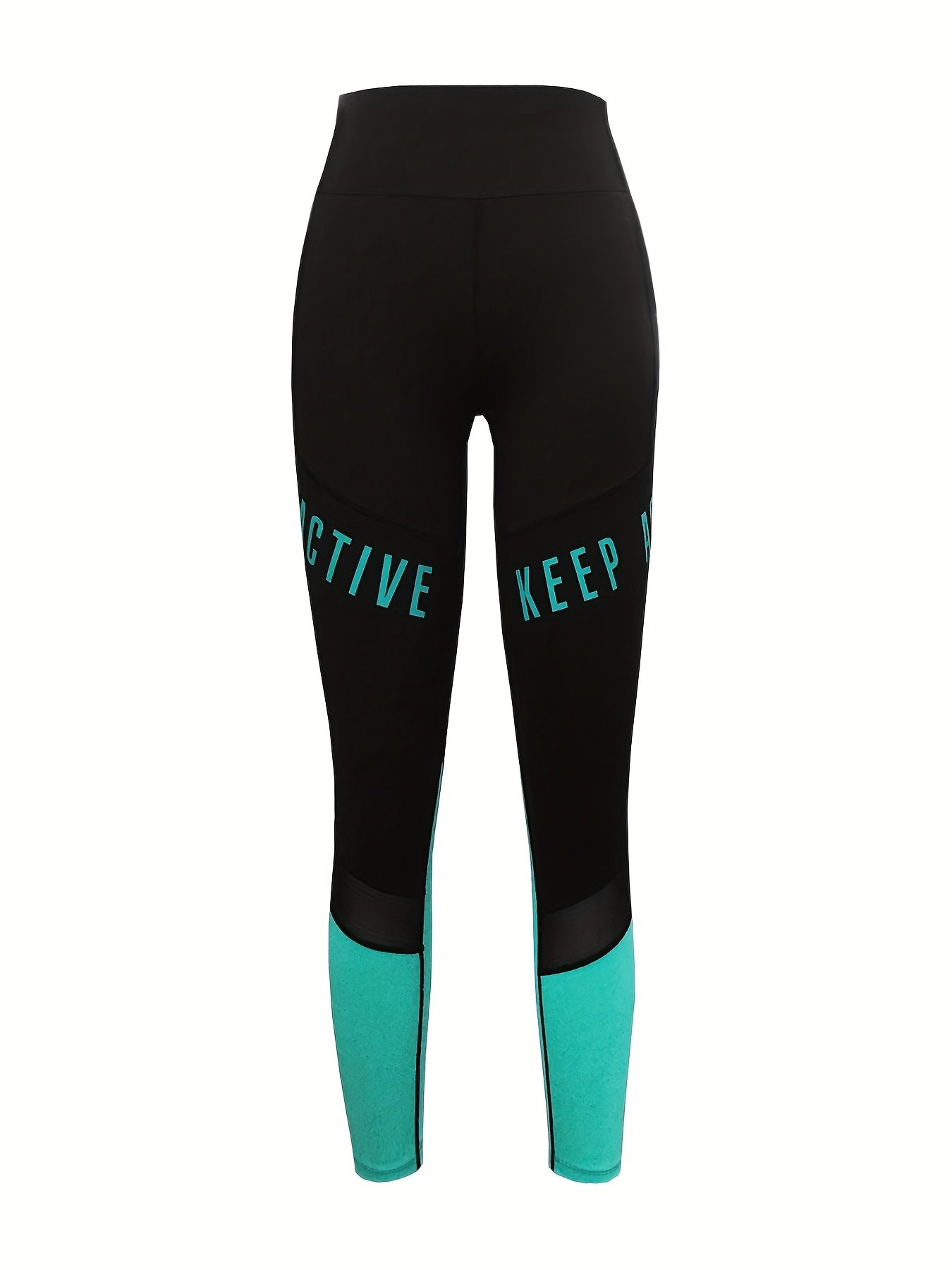 Women's High Waist Pocket Color-block Letter Print Casual Sports Skinny Yoga Leggings, Women's Sportswear & Clothing