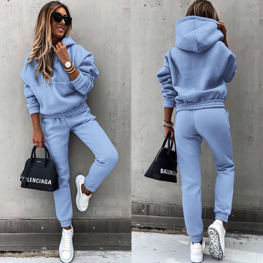 Autumn and Winter New European and American Foreign Trade Fashion Long Sleeve Sports and Leisure Sweatshirt Set Two Piece Set