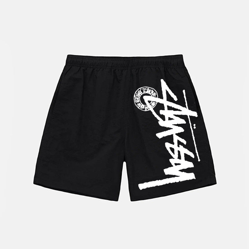 Summer Quick-Dry Loose Beach Pants with Seaside Print, Plus Size Fitness Hip-Hop Shorts