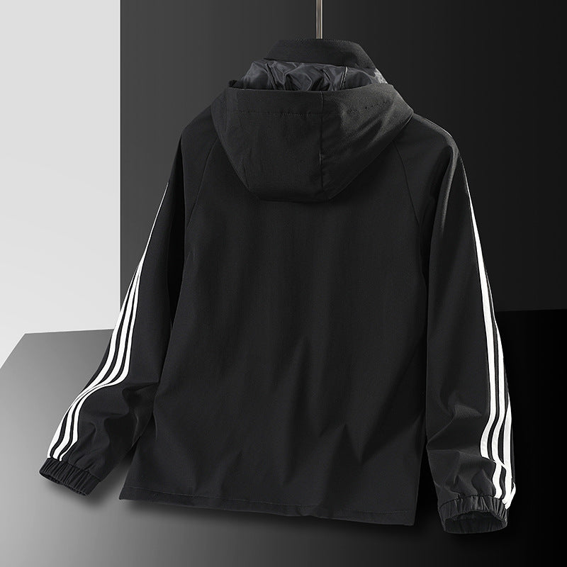 Three bar coat men's autumn trend casual men's thin windbreaker men's spring clothing youth sports hooded jacket