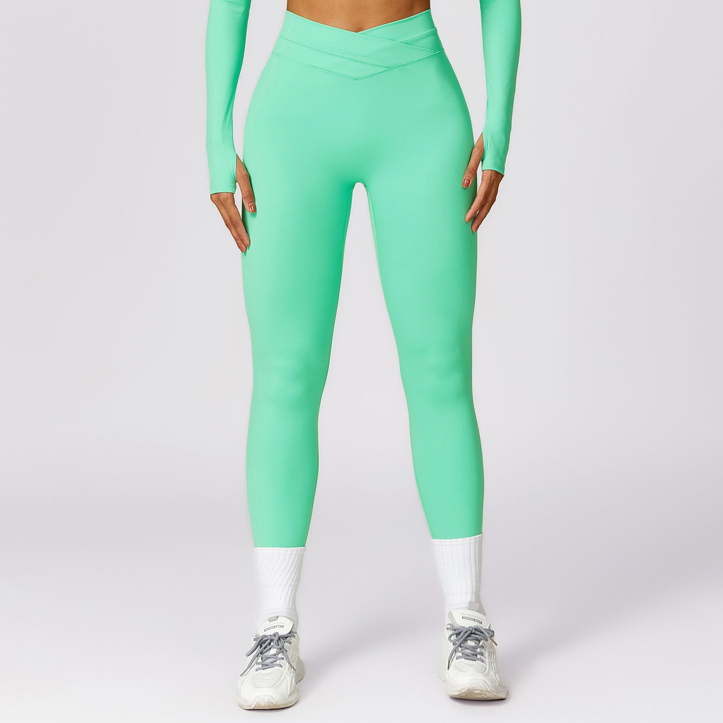 Quick drying buttocks lifting tight yoga pants, cross high waist fitness pants, worn on the outside, brushed running sports - GabyFit Goods
