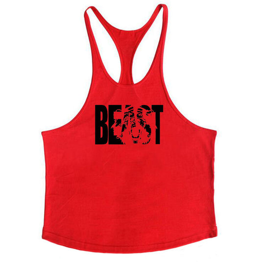 Letter printed men's fitness sports vest slim shoulder strap I-shaped vest cotton - GabyFit Goods