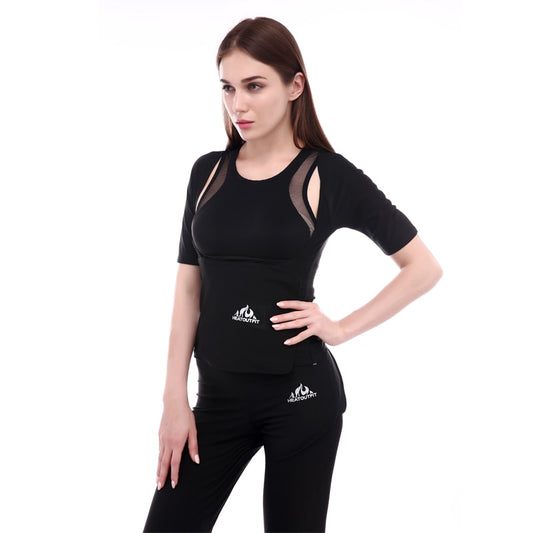 Women short sleeve sport sweating clothes yoga sauna bodybuilding vest slimming waist cincher corset exercise jacket #ST2145