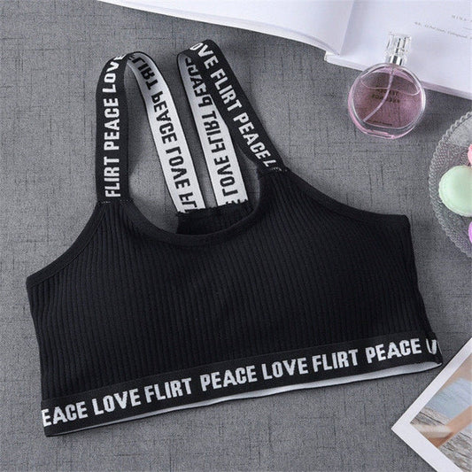 Sport Cropped Top Bra Push Up Running Yoga Bra Cotton Letters Sport Tops For Women Gym Wear Solid Fitness Bra Women Sportswear - GabyFit Goods