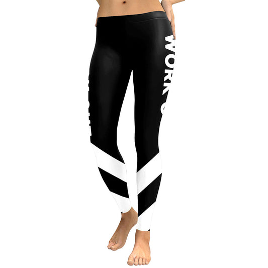 Slim New Striped Women Leggings Workout Digital Print Fitness High Waist Leggin Black White Patchwork Legging Pant