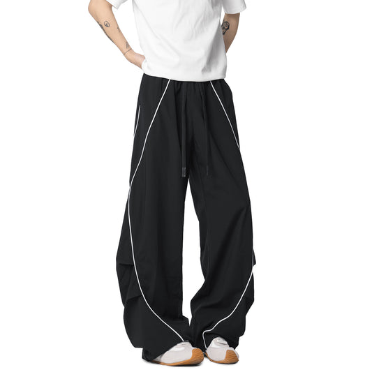 Splicing Design Unisex Oversize Pleated Street Dance Sport Wide Leg Pants