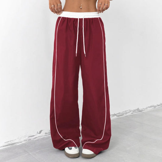 Spring and Summer Fashionable Style Black Sports Pants for Women, Loose Casual Sweatpants with Vertical Feel Wide Leg Trousers