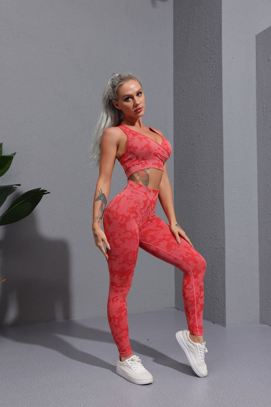 New camouflage seamless cropped pants with tiger pattern fitness pants, yoga suit, bra, and pants set - GabyFit Goods