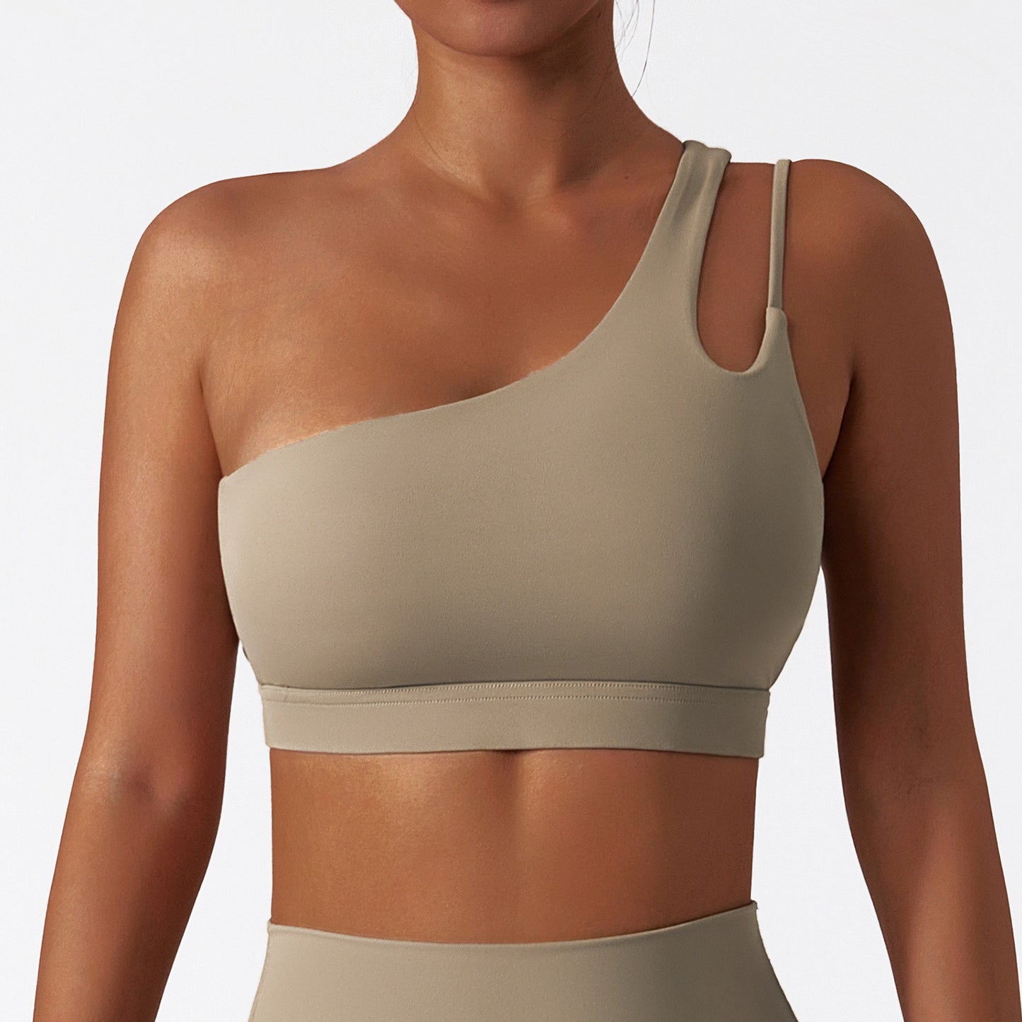 Oblique one-shoulder shock-proof yoga bra, cloud-like beautiful back sports bra, irregular shoulder straps, running fitness vest - GabyFit Goods
