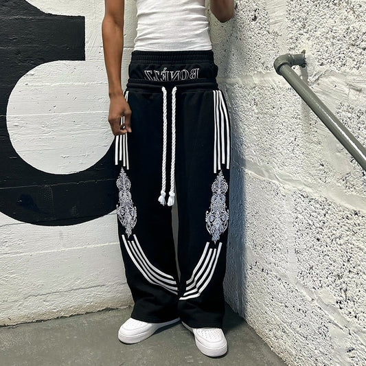 Street Dance Cargo Pants Men's Striped Versatile High Street Fashion Casual Autumn Wide Leg Sports Trousers Straight Leg Trendy Brand