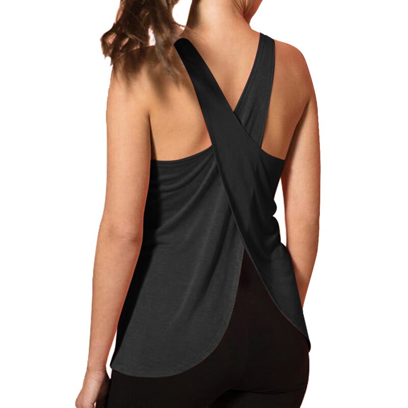 Women Quick Dry Cross Back Yoga Shirts Sleeveless Fitness Sport T-Shirt Workout Running Tank Tops