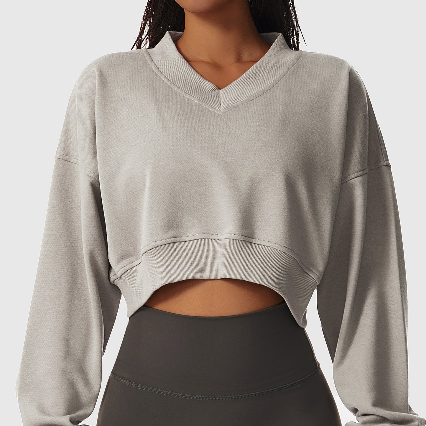 Loose Long Sleeve Sports Sweater For Women Outdoor Fitness Wear V-Neck Pullover Casual Top Fashionable Versatile Sweater - GabyFit Goods