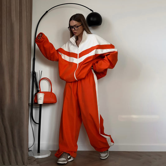 Women's Fashion Street Sports Windbreaker Suit Two-Piece Set Loose Breathable
