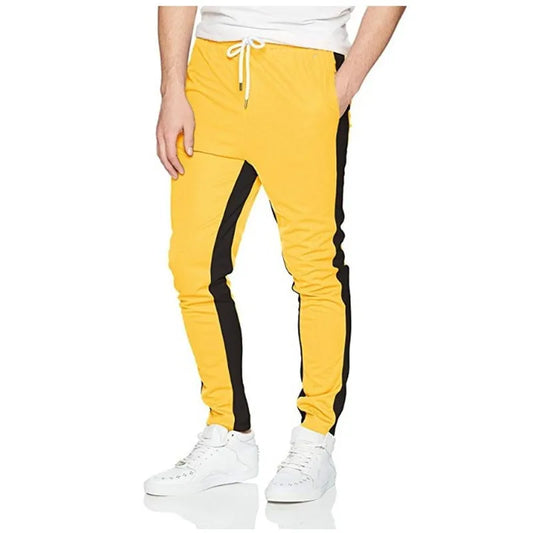 Mens Hiphop Pants Lace Up Straight Leg Spliced Solid Color Running Workout Pants Male Clothes Pantalones