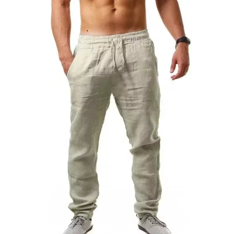 2025 Spring and Summer New Men's Cotton Linen Pants Comfortable and Casual Running Floor Pants Fitness Street Sportswear