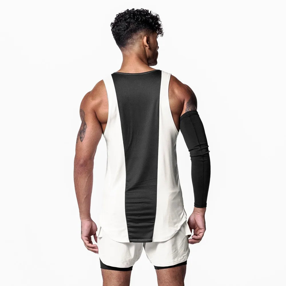 Men's Vests Bodybuilding Gym Tank Tops Fitness Loose Breathable O-Neck Casual Running Sleeveless Shirts Basketball Vests Spliced