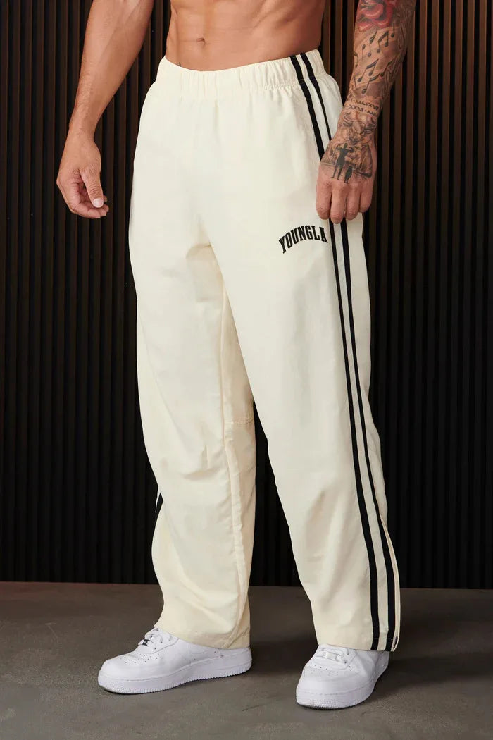 YA Jogger Men's Sweatpants Gym Sports Fitness Splicing Strips Printing Mid Waist Casual Pants Fashion Men Clothing Wide Leg Pan