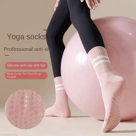 3-Pair Female Pilates Indoor Anti Slip Silicone Floor Socks Breathable Double Bar Middle Socks Fitness Dance Exercise Yoga Socks - GabyFit Goods