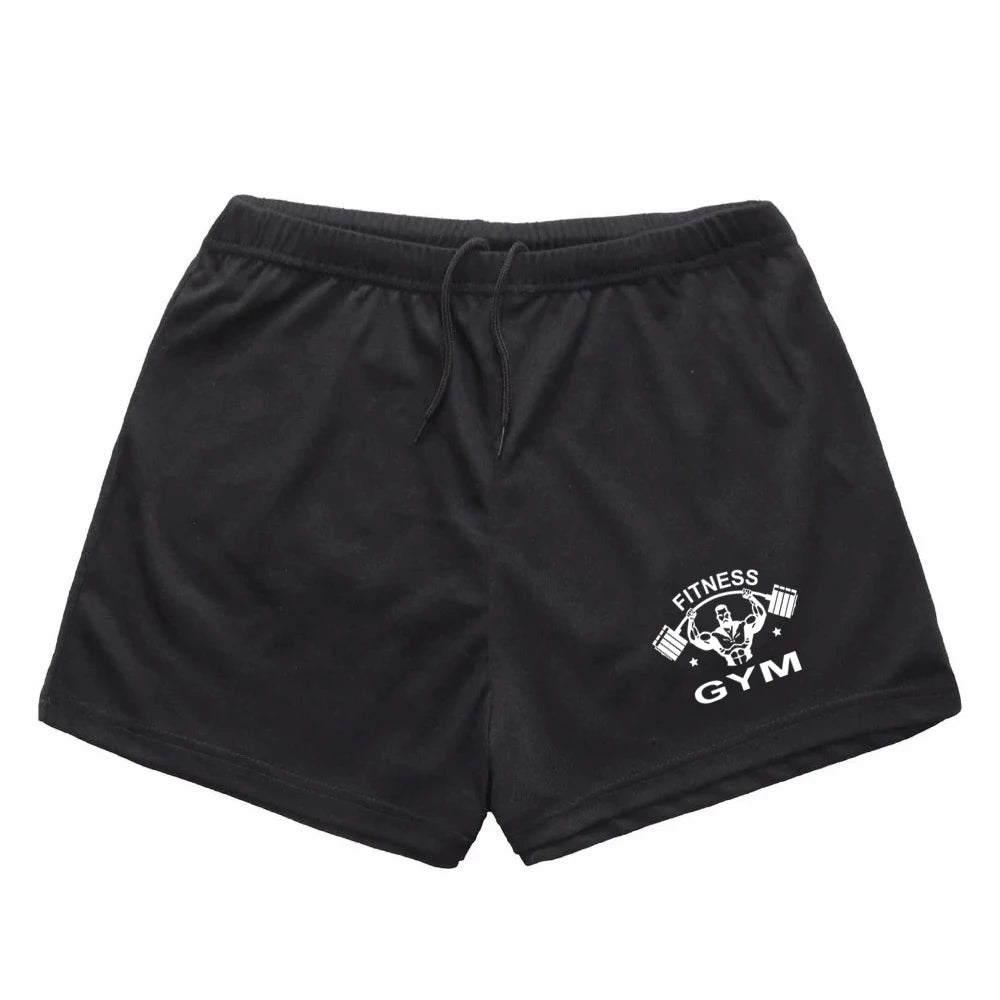 New fitness trend refreshing breathable sports shorts with dumbbell print pattern for running and summer slimming training