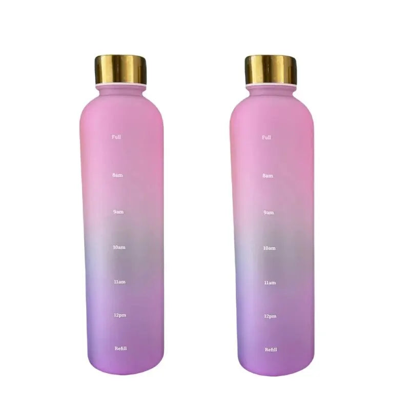 1L Bottle With Time Marker 32 OZ Motivational Reusable Fitness Sports Outdoors Travel Leakproof BPA Free Frosted Plastic - GabyFit Goods