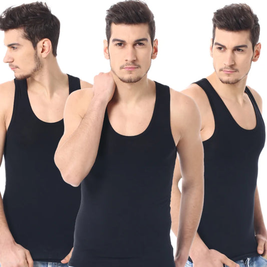 Men's solid color basic cotton narrow shoulder vest fashion casual men's T-shirt sports fitness Joker round neck youth vest - GabyFit Goods