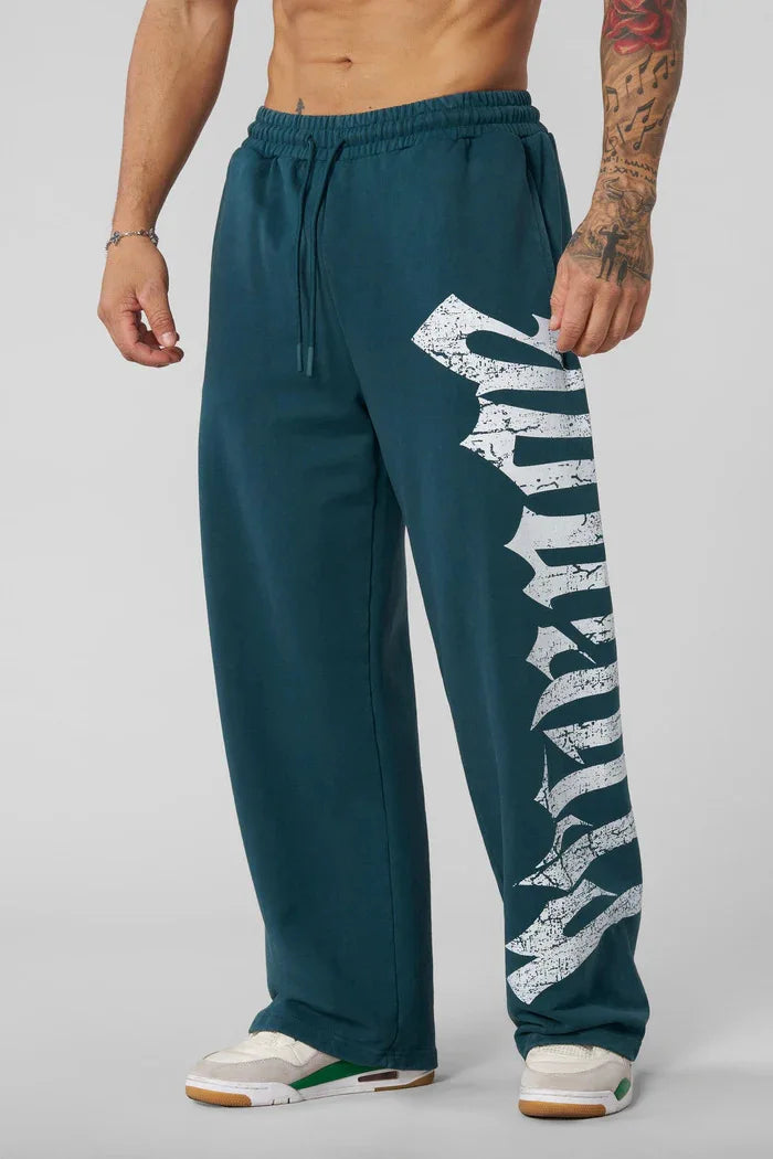 Men's New Summer Gym Training Pants, Harajuku Street Leisure Fitness Cotton Printed Mid-Waist Casual Pants, Designed For Men
