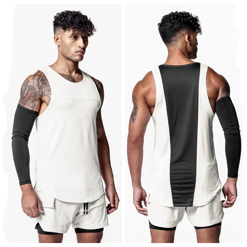 Men's Vests Bodybuilding Gym Tank Tops Fitness Loose Breathable O-Neck Casual Running Sleeveless Shirts Basketball Vests Spliced