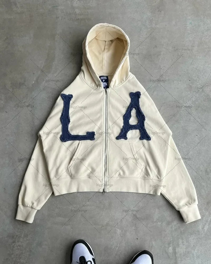 Hip-hop Trendy Clothing American Street Colorful Embroidered Zipper Hoodie Men Y2K Harajuku Retro All-match Oversized Jacket