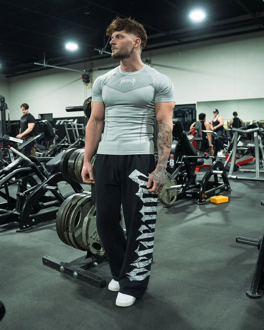 Men's New Summer Gym Training Pants, Harajuku Street Leisure Fitness Cotton Printed Mid-Waist Casual Pants, Designed For Men