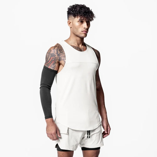 Men's Vests Bodybuilding Gym Tank Tops Fitness Loose Breathable O-Neck Casual Running Sleeveless Shirts Basketball Vests Spliced