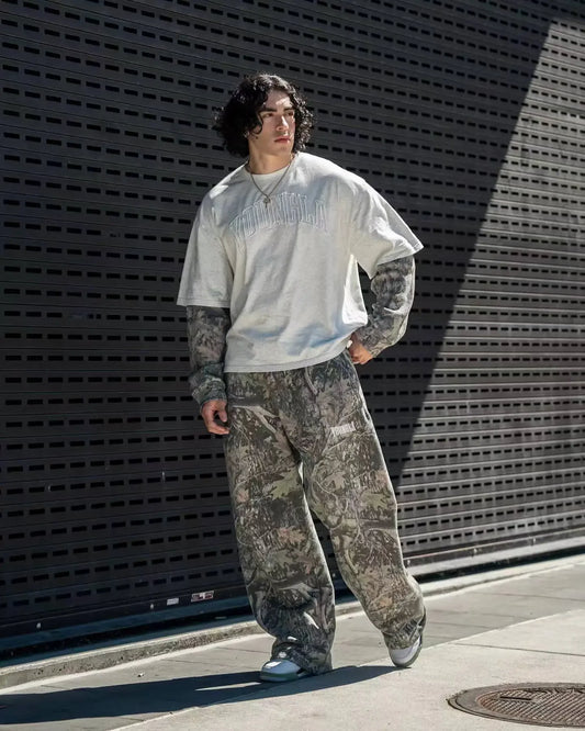 2025 men New style Spring American digital camouflage print sports fitness Trousers loose and versatile tide wide-leg pants