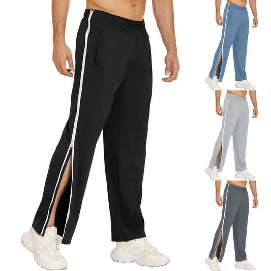 Men's Casual Sports Basketball Pants 2 Button Side Zipper Fully Cut Postoperative Belt Pocket Taupe Pants Boy