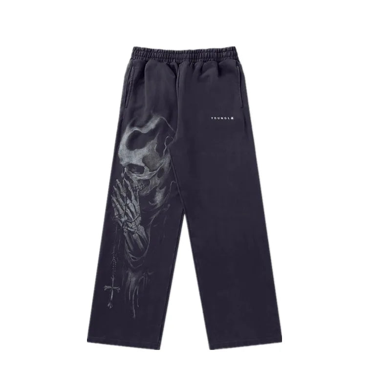 2025 New Men's Fitness Sports Pants American High Street Retro Hip-Hop Style Trendy Brand Printed Casual Men's Long Pants