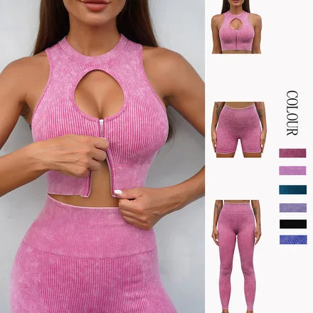 2 Pieces Women's Tracksuit Seamless Yoga Set Workout Sportswear Gym Clothing High Waist Leggings Fitness Sports Suits