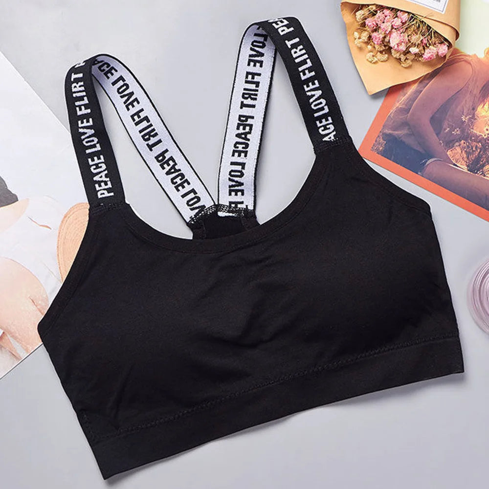 Letter strap back underwear women without underwire integrated with chest cushion back heart strap women wrap chest fitness yoga - GabyFit Goods