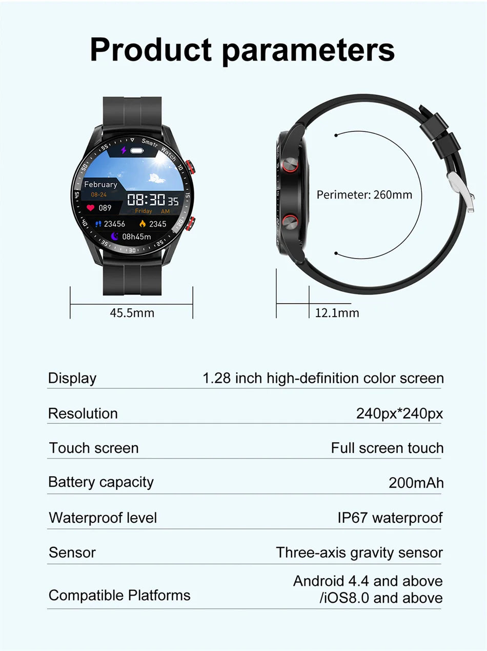 ECG+PPG Bluetooth Call Smart Watch Men Laser Health Blood Pressure Fitnes Sports Watches Man Sports Waterproof Smartwatch+Box - GabyFit Goods