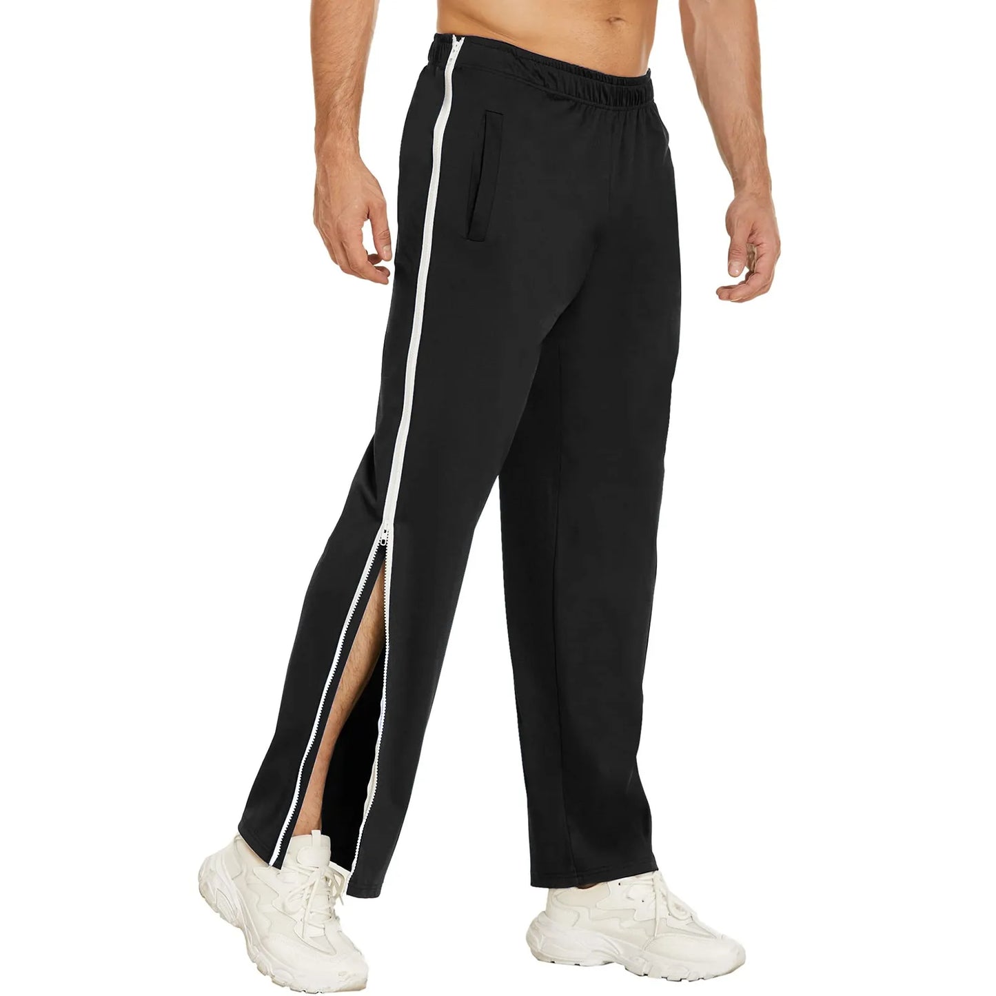 Men's Casual Sports Basketball Pants 2 Button Side Zipper Fully Cut Postoperative Belt Pocket Taupe Pants Boy