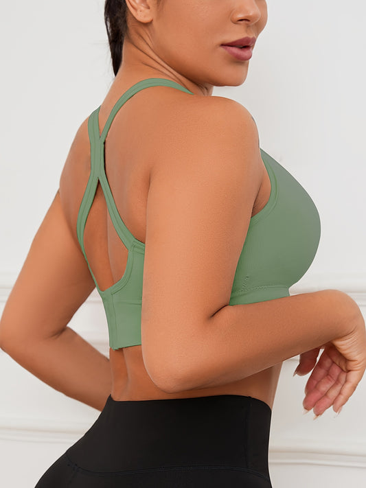 4pcs EssElegance Seamless Sports Bras for Women - Adjustable, Comfortable & Breathable with Crisscross Back Straps, Shockproof Support for Yoga & Workouts in Navy, Beige, Gray, & Green