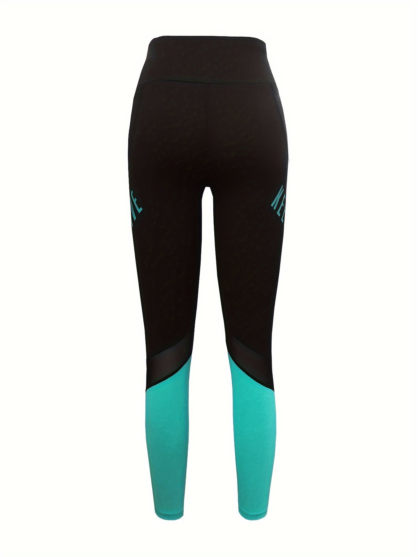 Women's High Waist Pocket Color-block Letter Print Casual Sports Skinny Yoga Leggings, Women's Sportswear & Clothing