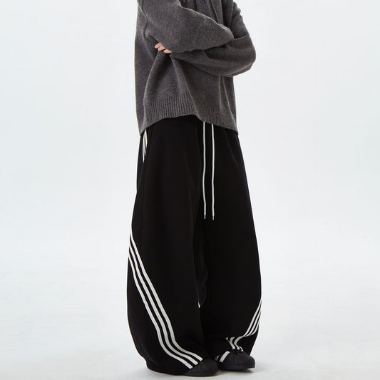 Three bar casual drawstring sports sweatpants