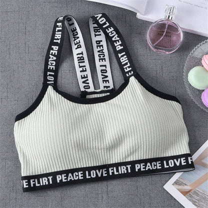 Sport Cropped Top Bra Push Up Running Yoga Bra Cotton Letters Sport Tops For Women Gym Wear Solid Fitness Bra Women Sportswear - GabyFit Goods