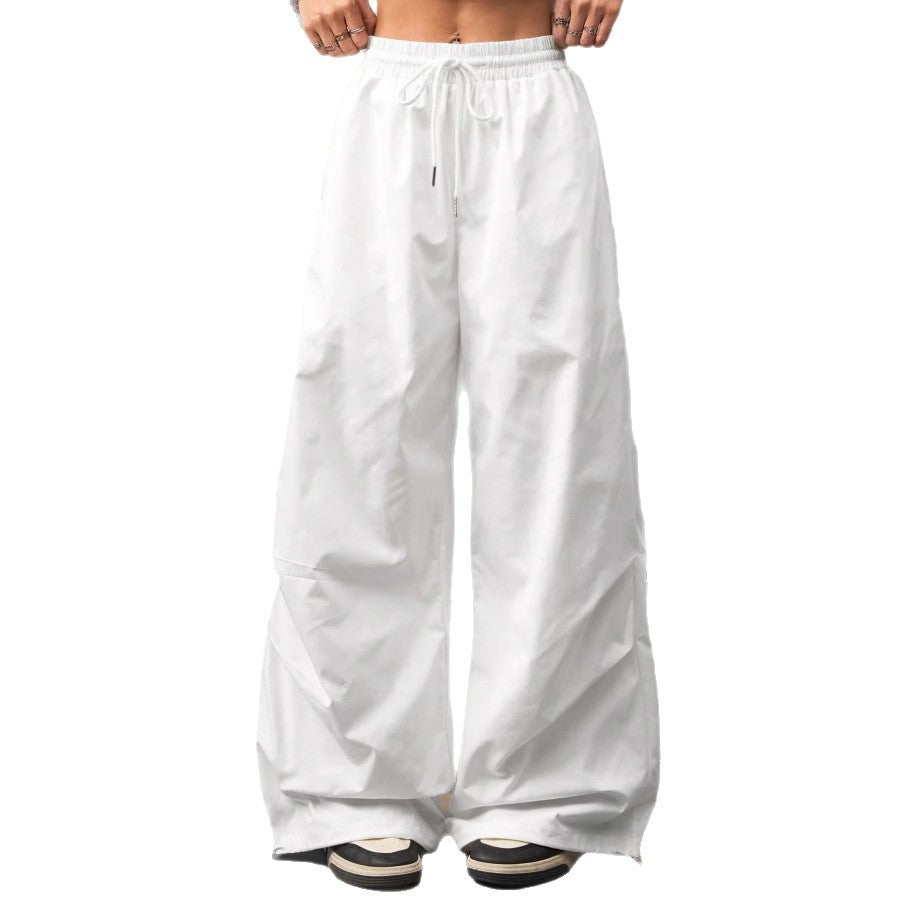 Drawstring Design Wide-Leg Sports Pants Women's Spring Straight Loose High-Waist Slim White Casual Pants