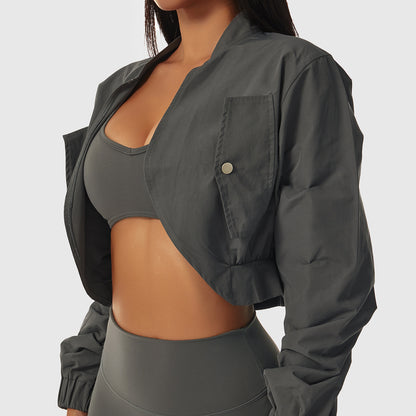 Long Sleeve Quick-Drying Sports Jacket Female Sun Protection Outside Shoulders Fitness Wear Standing Collar Casual Jacket Tight Yoga Tops - GabyFit Goods