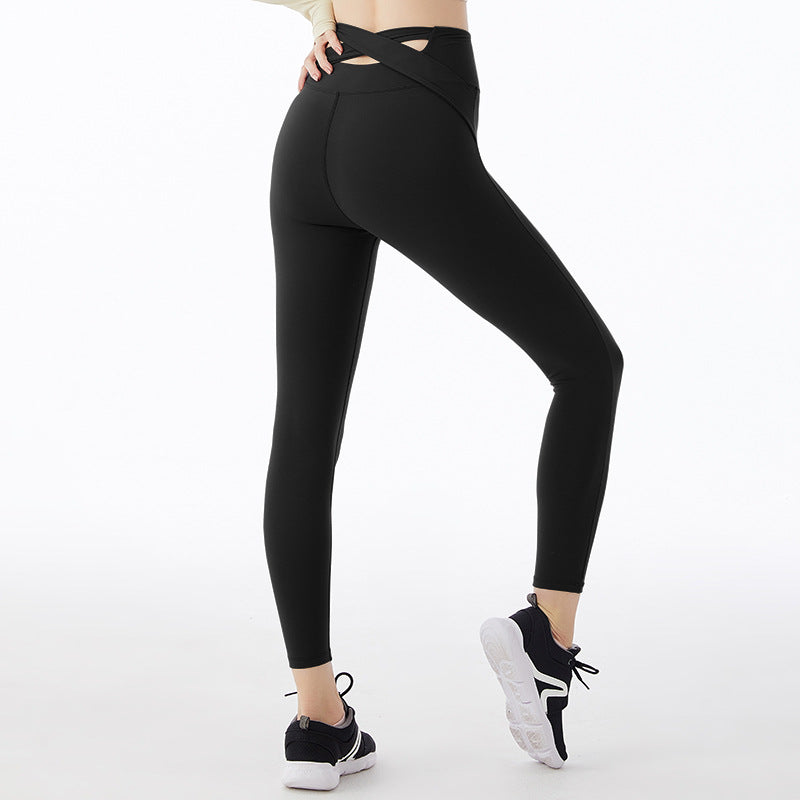 New Peach Hip Cross High Waist Yoga Pants Hip Lifting Elastic Fitness Pants Women's Yoga Dress - GabyFit Goods