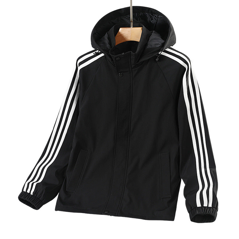 Three bar coat men's autumn trend casual men's thin windbreaker men's spring clothing youth sports hooded jacket