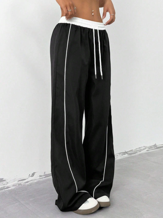 Spring and Summer Fashionable  Style Black Sports Pants for Women, Loose Casual Sweatpants with Vertical Feel Wide Leg Trousers