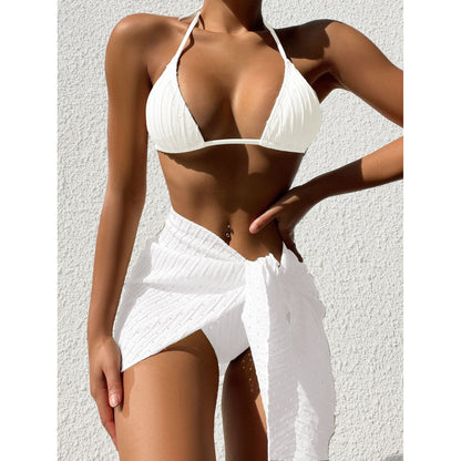 Swimsuit backless sexy solid color bikini mesh short skirt bikini three piece set