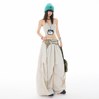 Women's Pants Casual Trousers with Pleated Design Wide-Leg Jazz Dance Long Pants