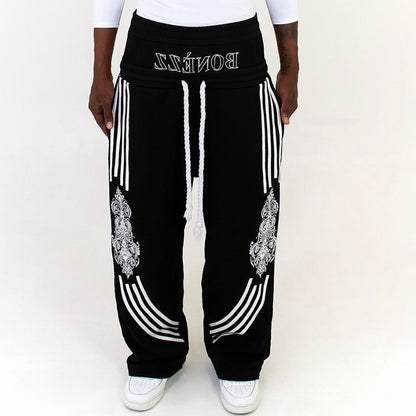 Street Dance Cargo Pants Men's Striped Versatile High Street Fashion Casual Autumn Wide Leg Sports Trousers Straight Leg Trendy Brand